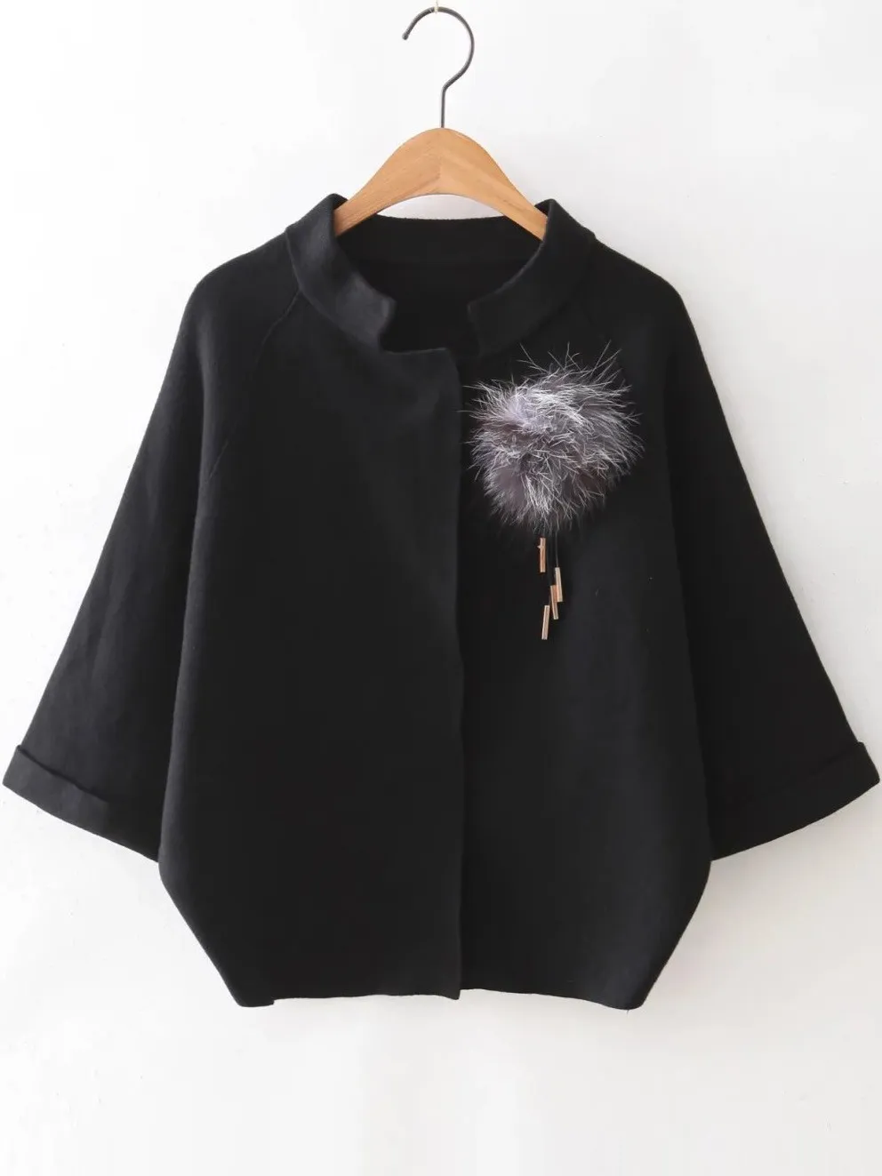 Black Loose Batwing Sleeves Sweater Coat 