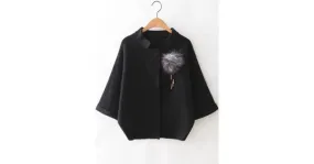 Black Loose Batwing Sleeves Sweater Coat 