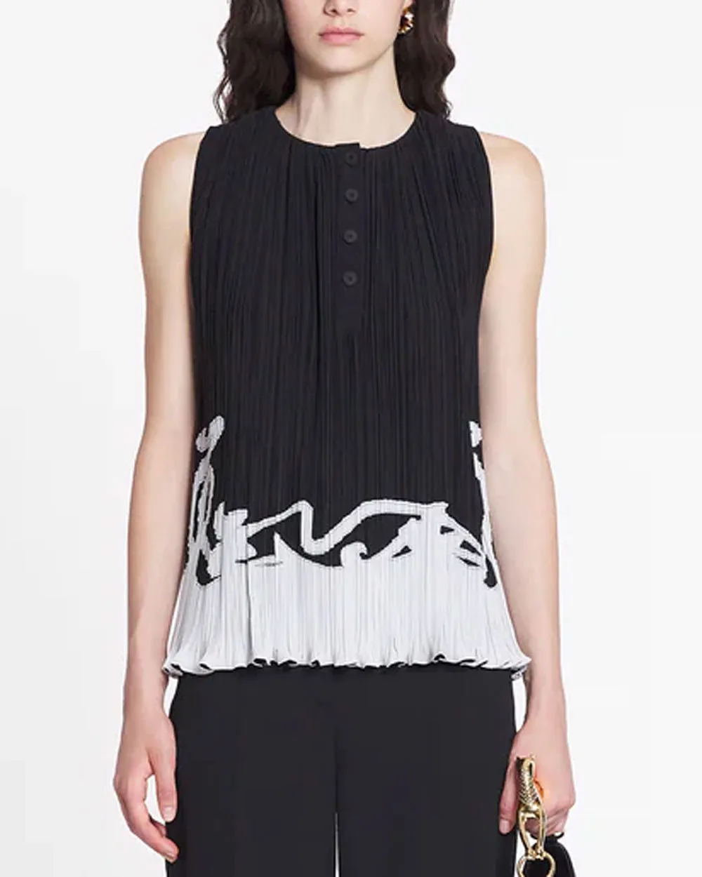 Black Pleated Sleeveless Top