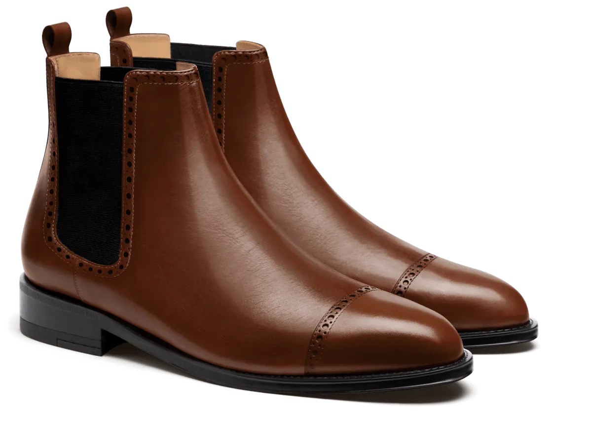  Botas Chelsea Hombre Brogue en piel marrón