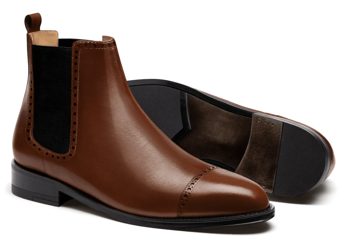  Botas Chelsea Hombre Brogue en piel marrón