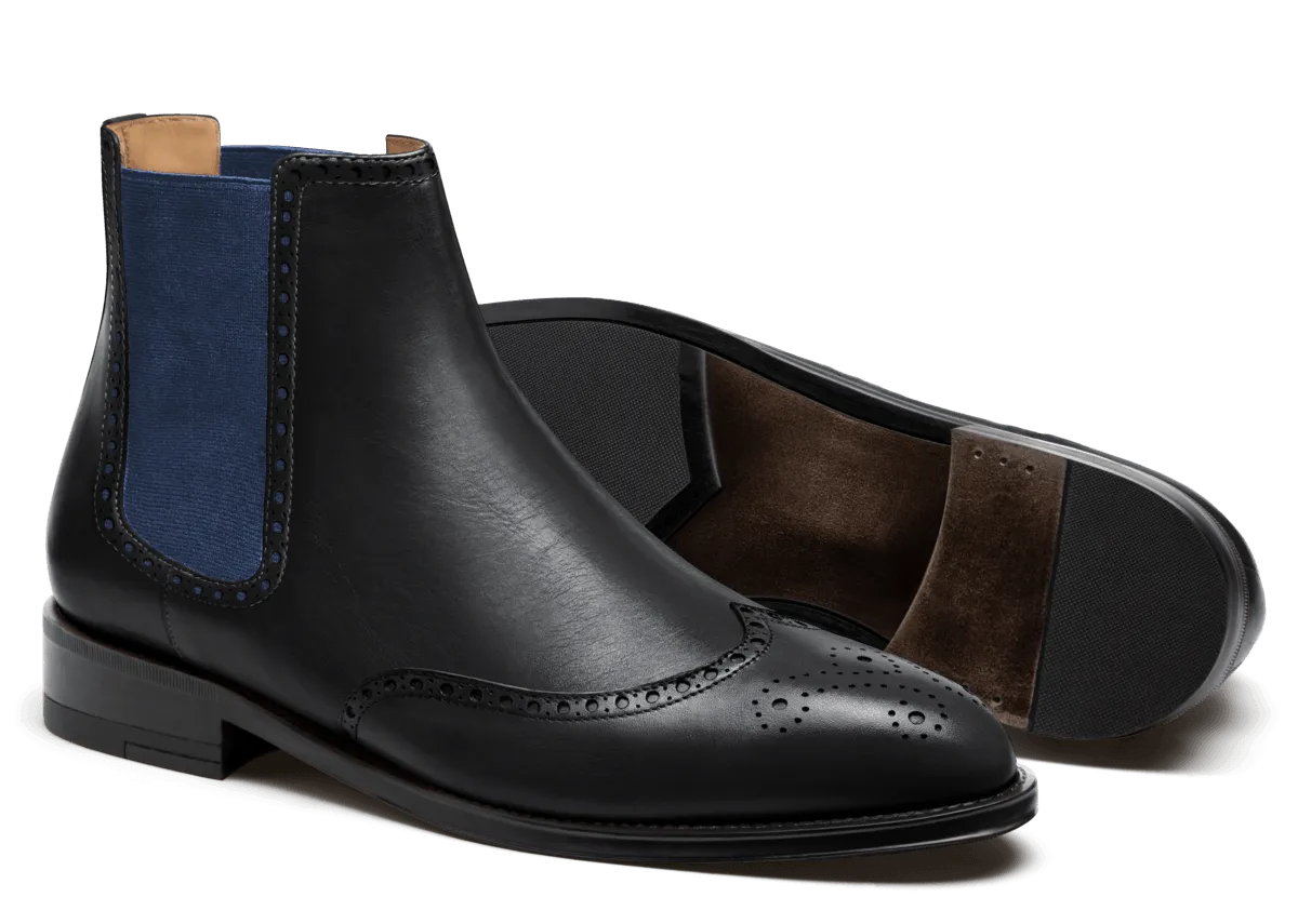  Botas Chelsea Hombre Brogue en piel negro