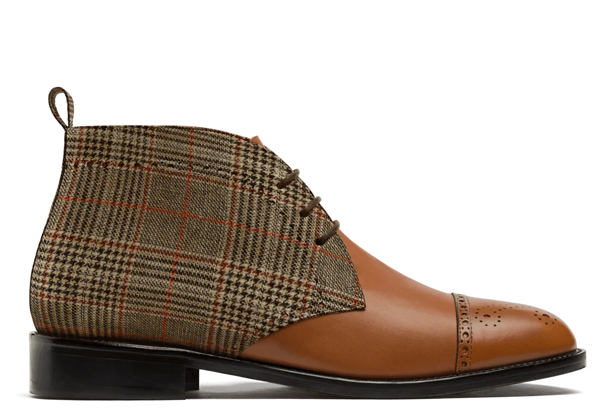  Botas Chukka Brogue en piel y tweed marrón