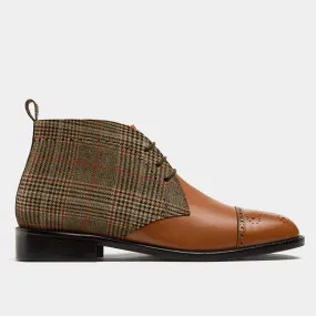  Botas Chukka Brogue en piel y tweed marrón