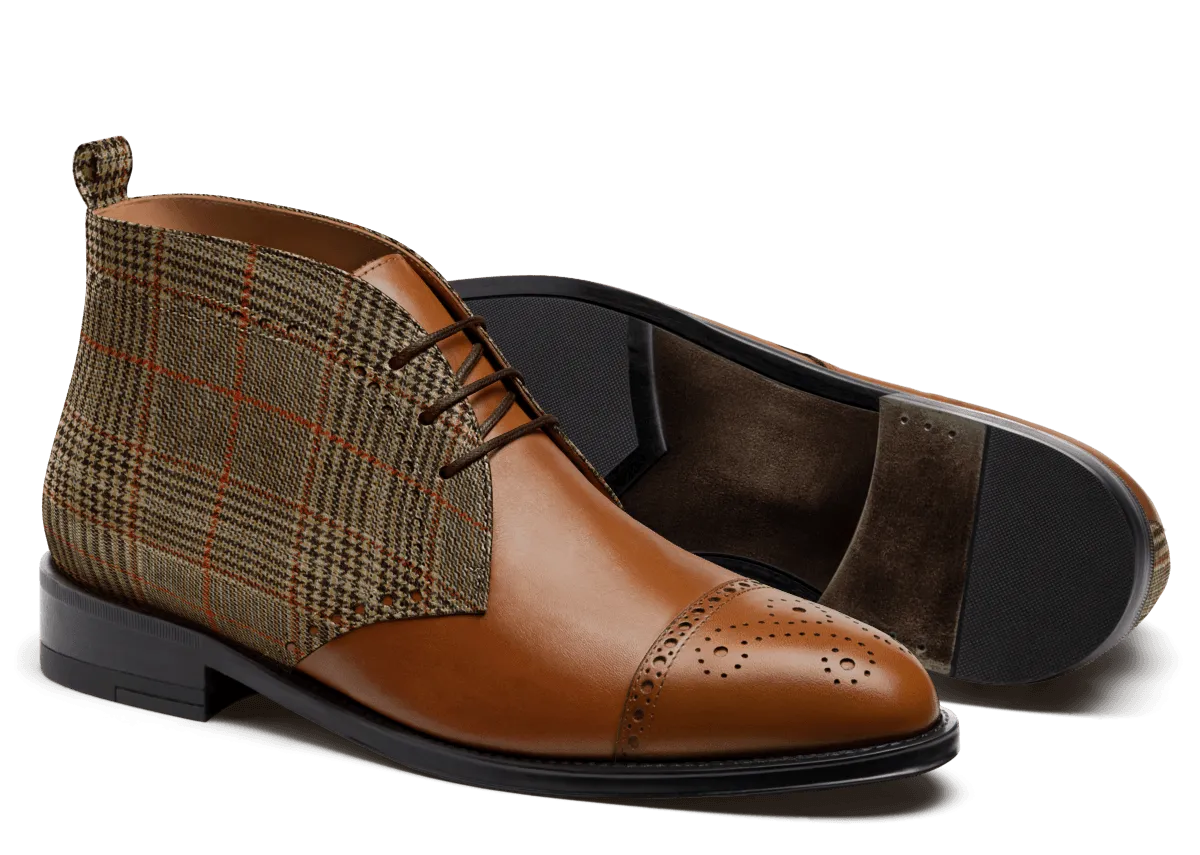  Botas Chukka Brogue en piel y tweed marrón