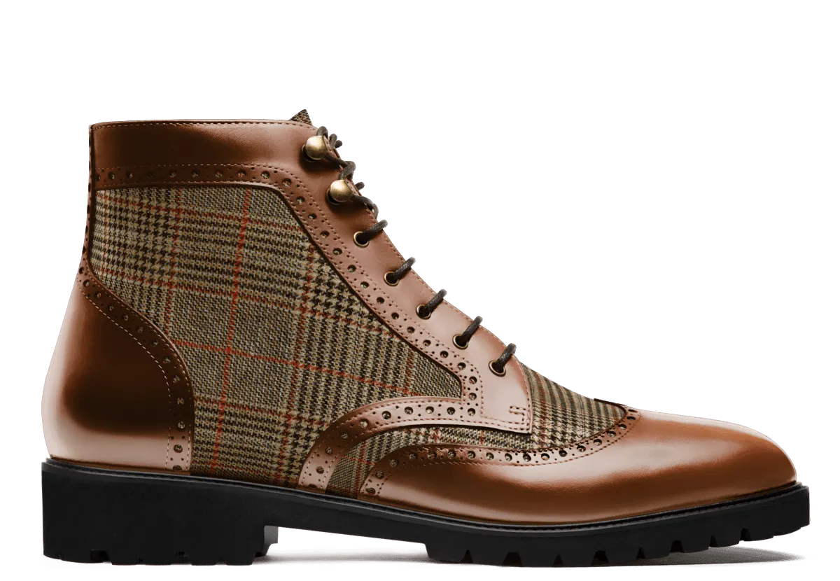  Botas de vestir Brogue en tweed y florentic marrón