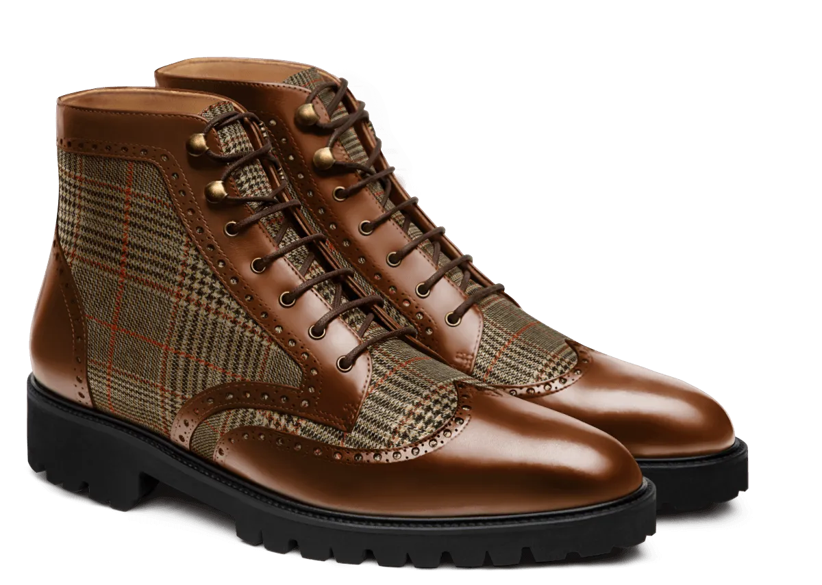  Botas de vestir Brogue en tweed y florentic marrón