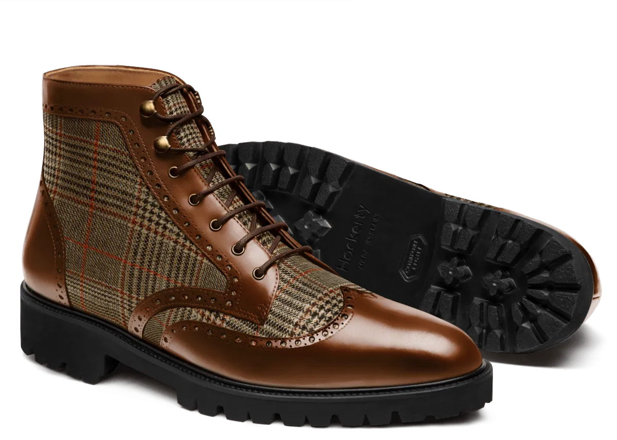  Botas de vestir Brogue en tweed y florentic marrón