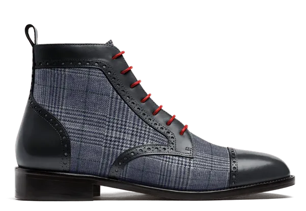  Botas hombre Brogue en tweed y piel azul