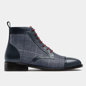  Botas hombre Brogue en tweed y piel azul