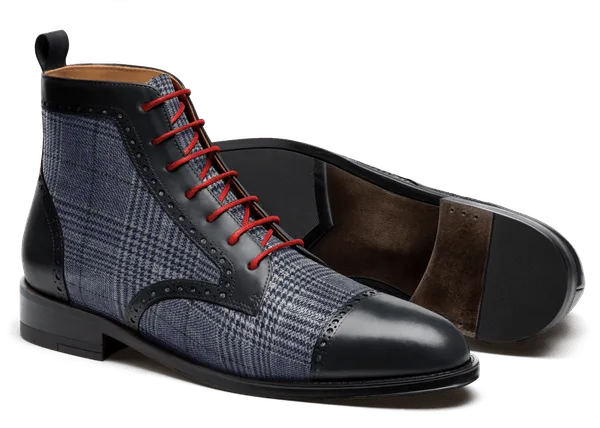  Botas hombre Brogue en tweed y piel azul