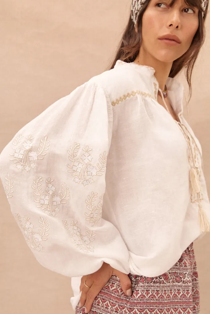 Boteh Embroidered Blouse in White - Final Sale