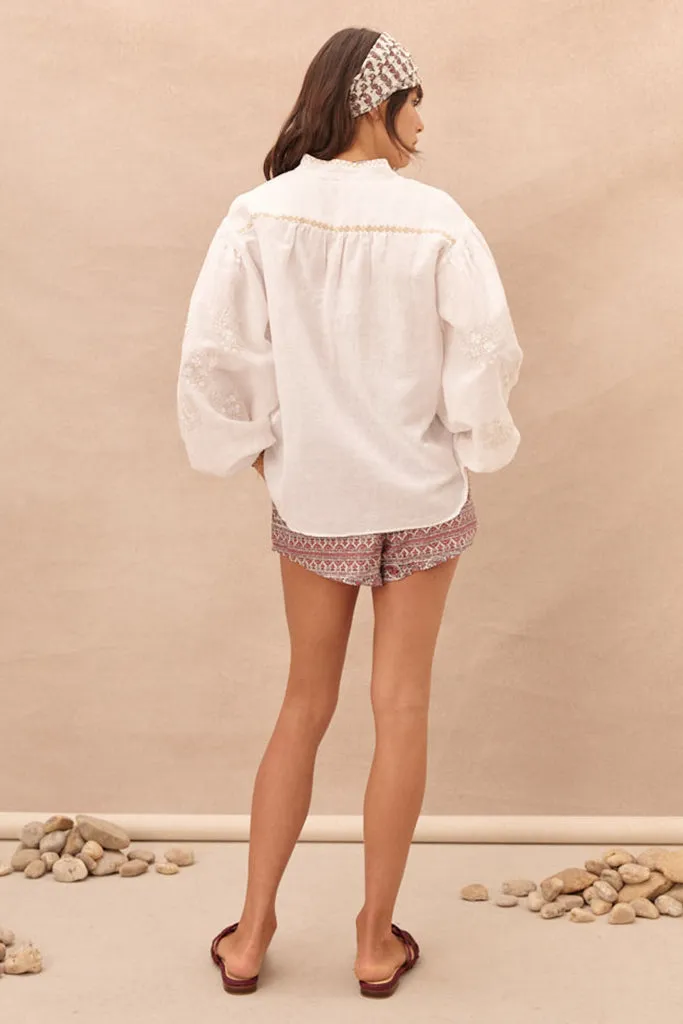 Boteh Embroidered Blouse in White - Final Sale