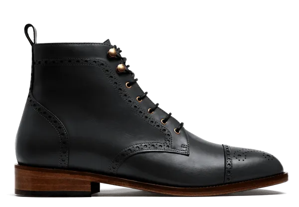  Botines Hombre Brogue en piel negro