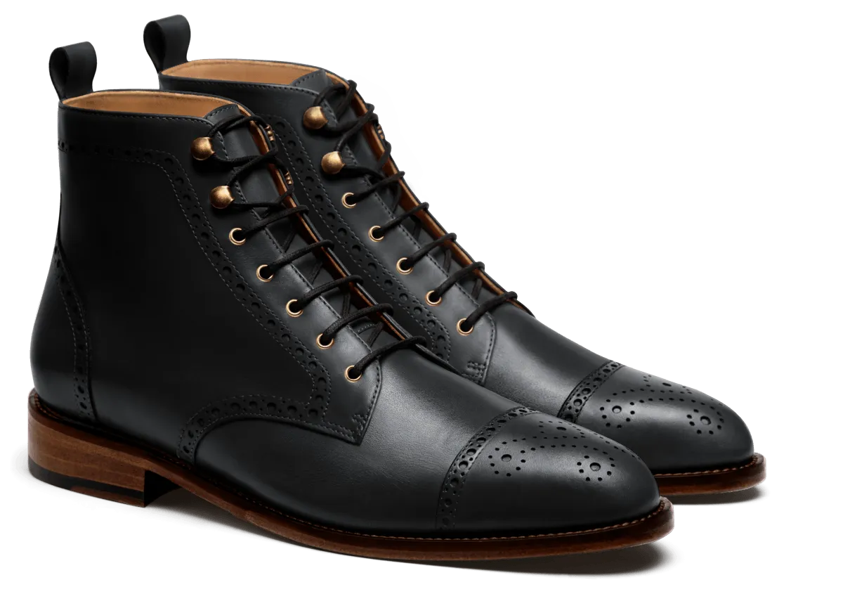  Botines Hombre Brogue en piel negro