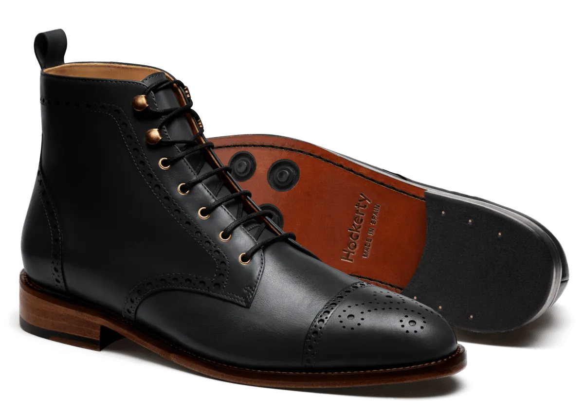  Botines Hombre Brogue en piel negro