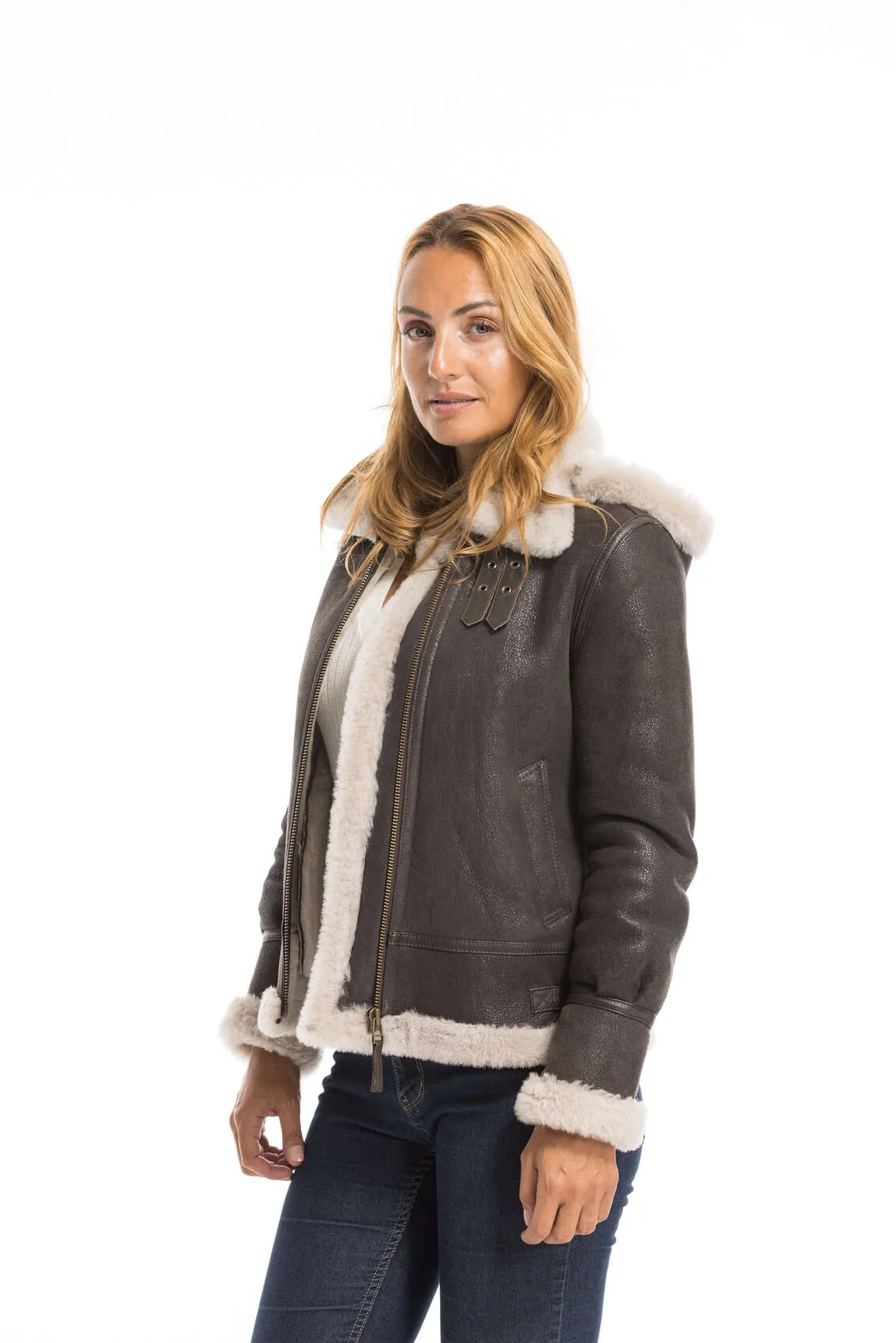 Brown woman bomber hood bomber