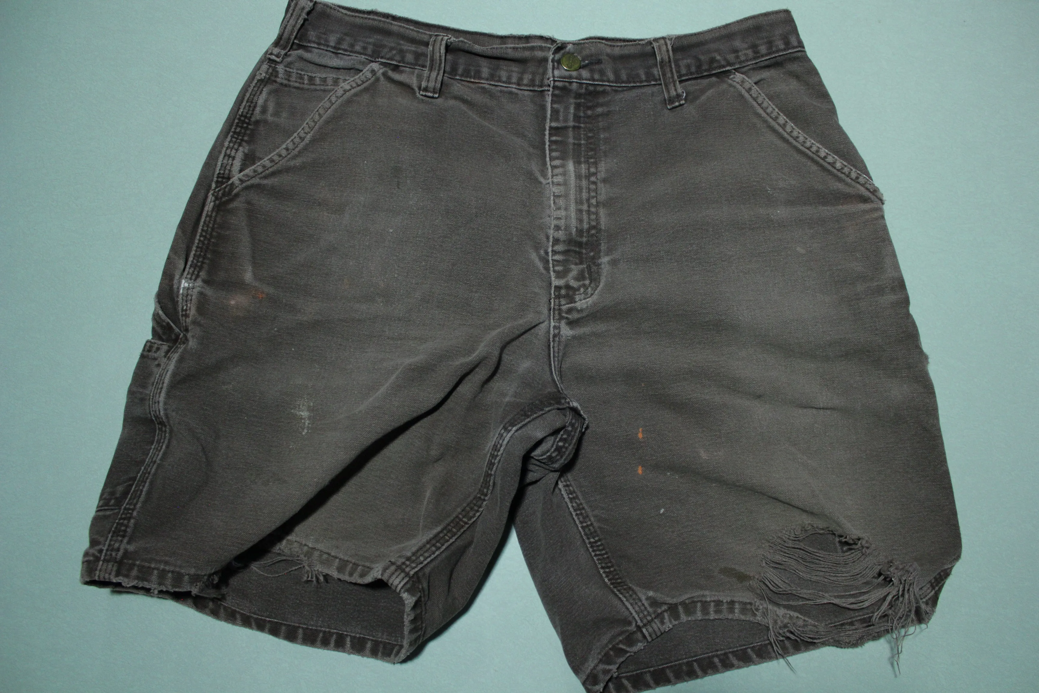 Carhartt Gray Construction Pocket Distressed Stain Carpenter Shorts