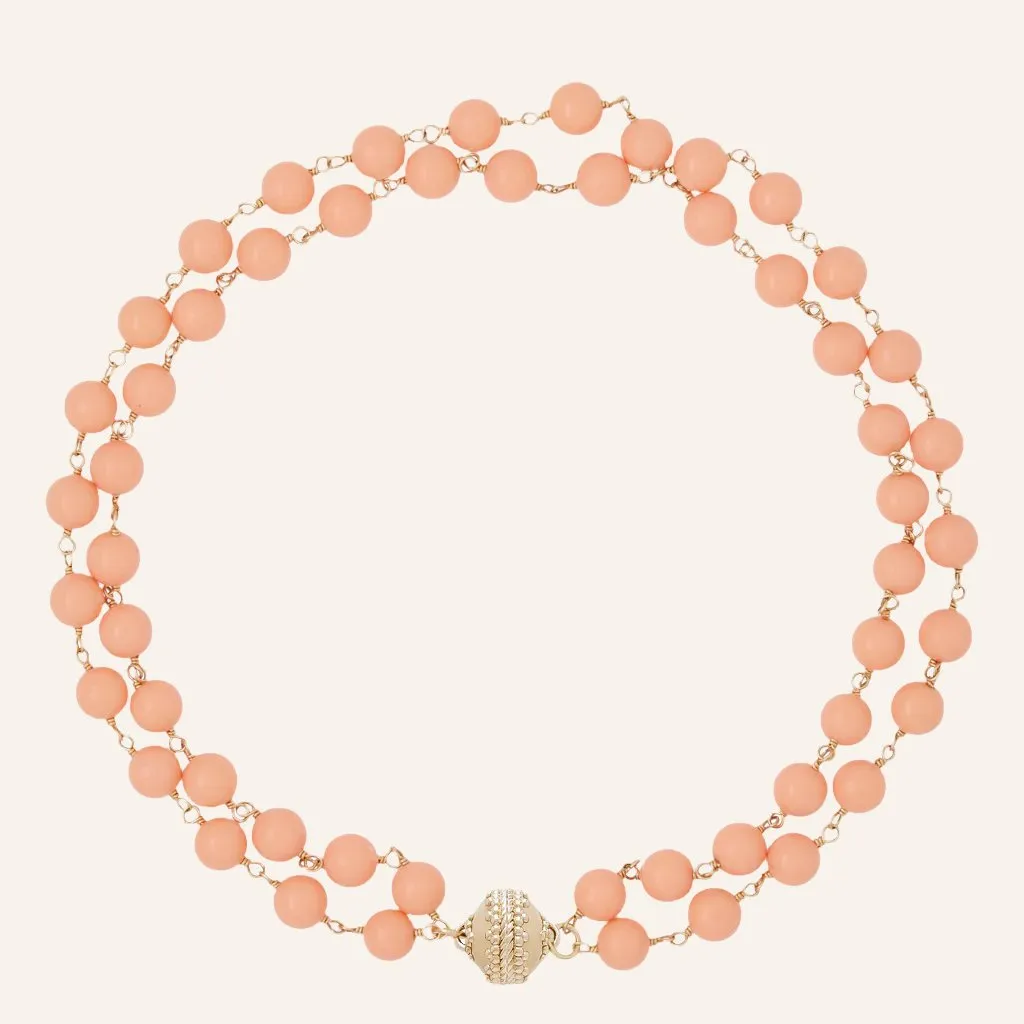 Caspian Victoire 8mm Reconstituted Peach Coral Double Strand Necklace