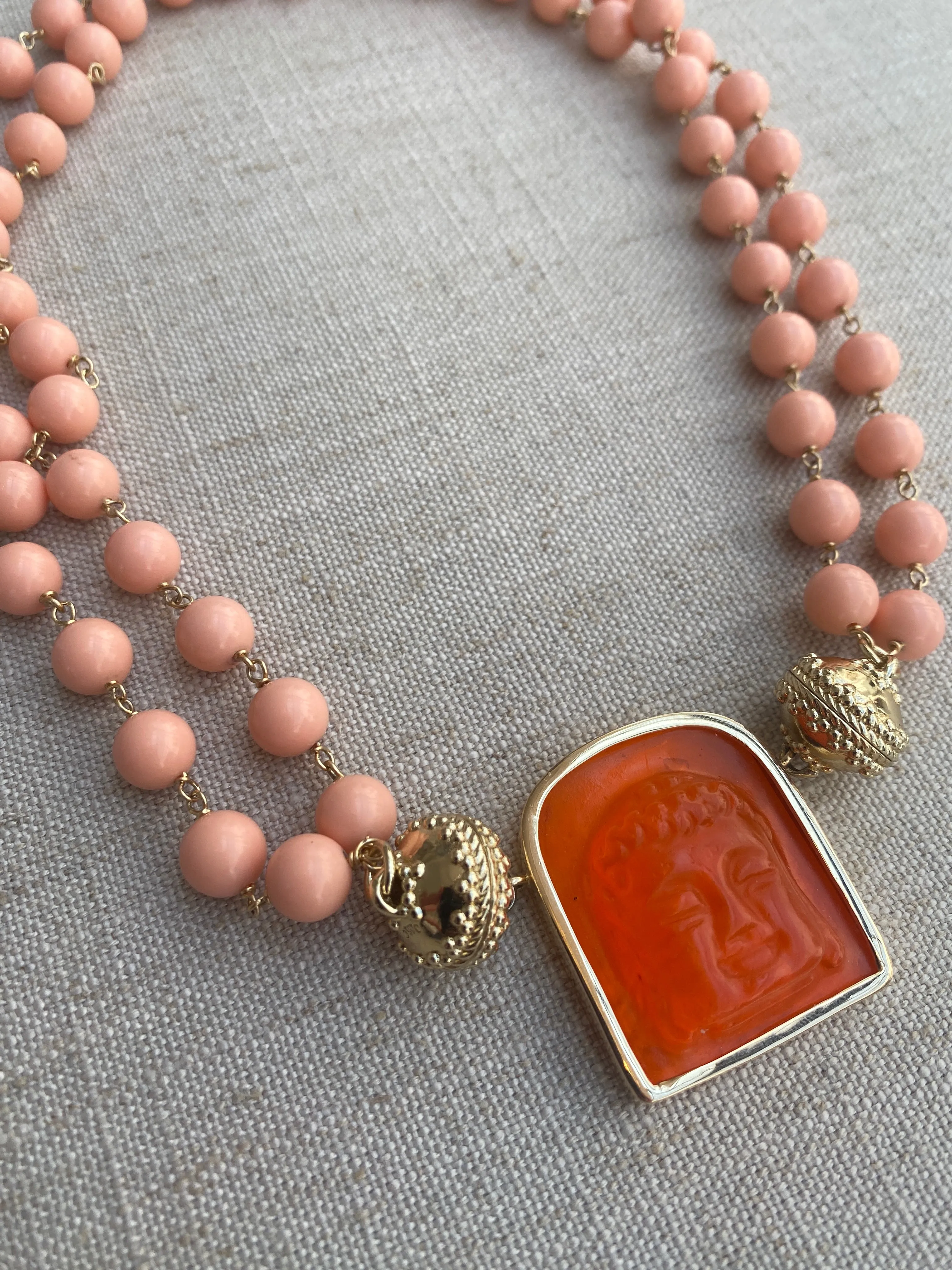 Caspian Victoire 8mm Reconstituted Peach Coral Double Strand Necklace