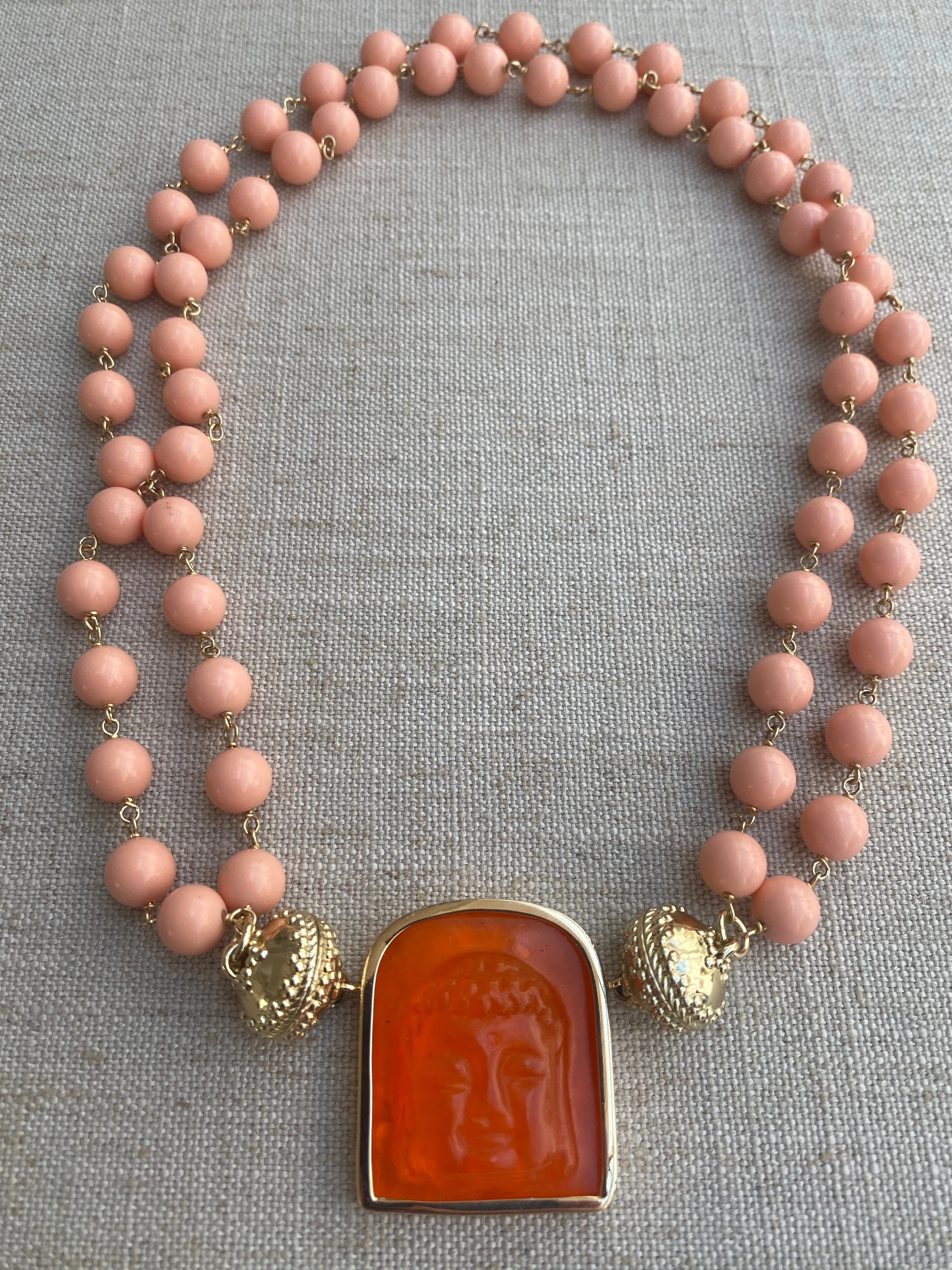 Caspian Victoire 8mm Reconstituted Peach Coral Double Strand Necklace