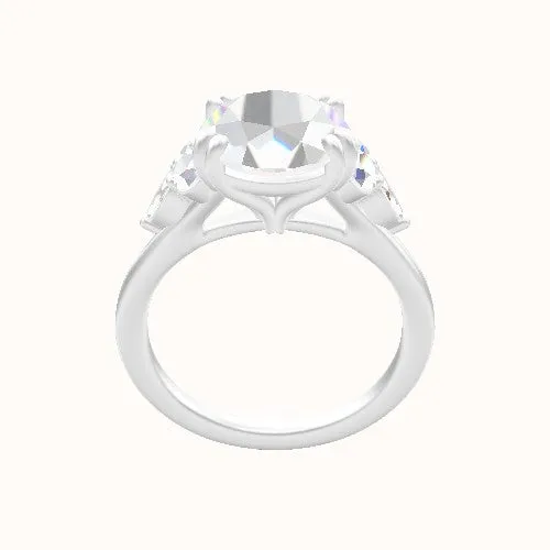 Cathedral Band with Marquise & Round Sidestone Trio Engagement Ring With Double Prongs Head