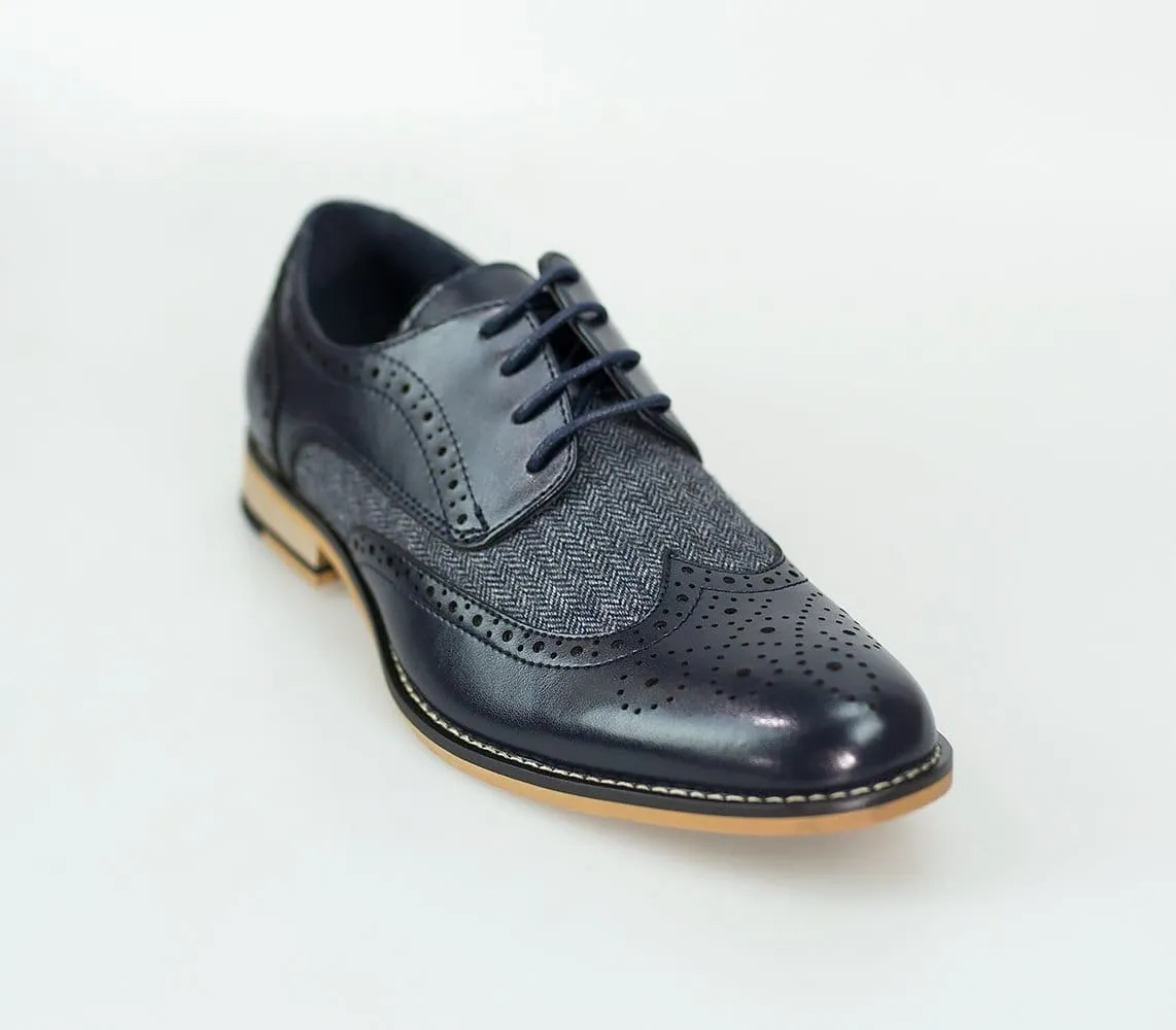 Cavani Navy Tweed Brogue Shoes