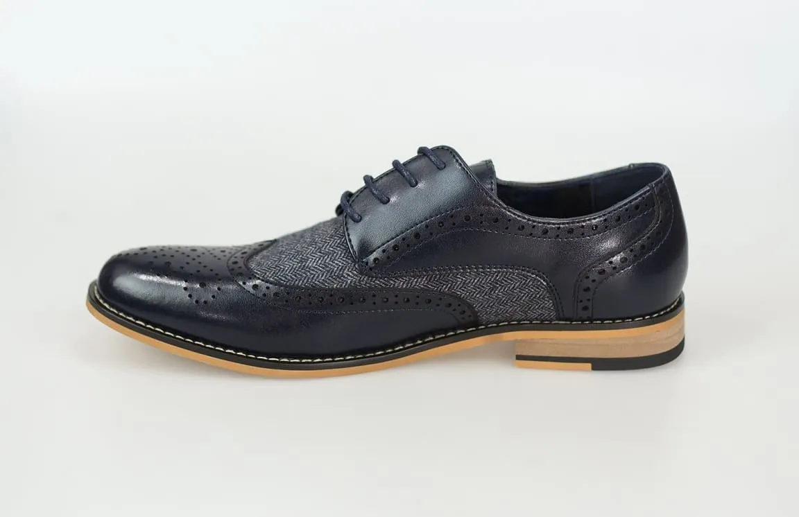 Cavani Navy Tweed Brogue Shoes