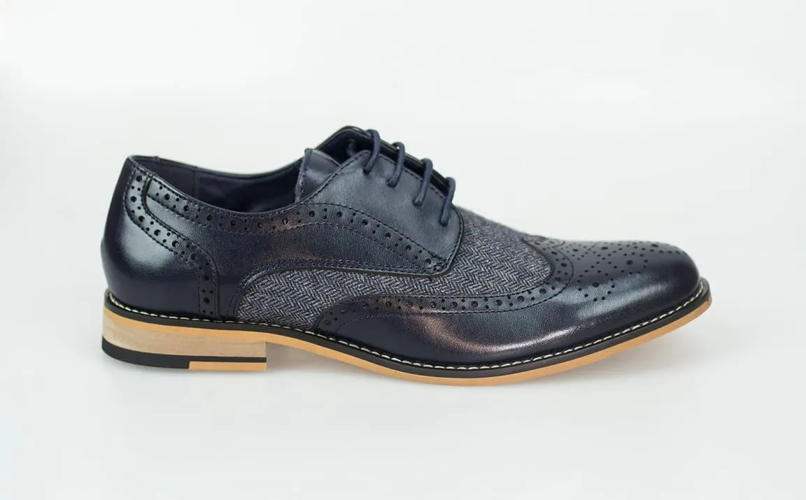 Cavani Navy Tweed Brogue Shoes