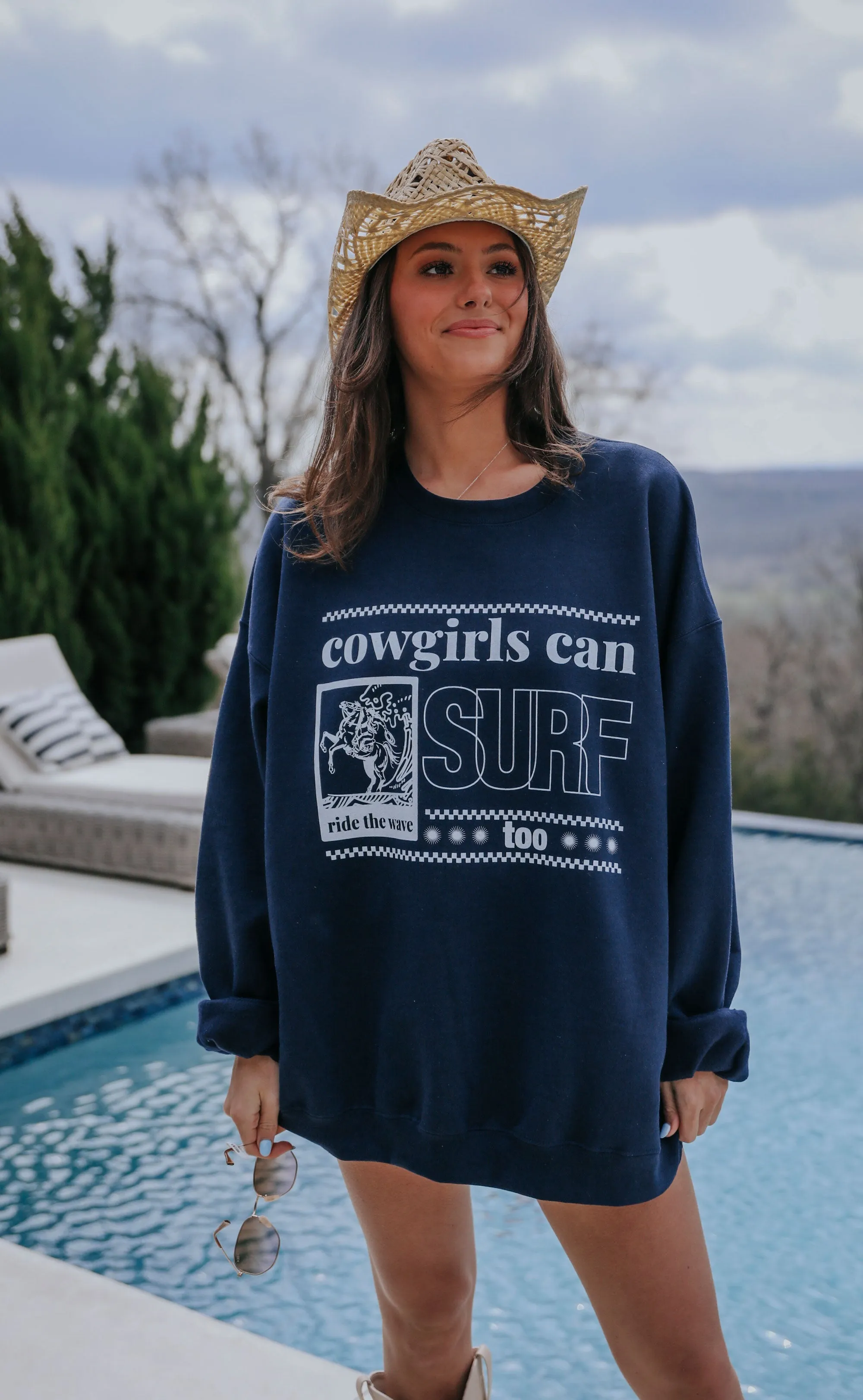 Charlie Southern sweatshirt: cowgirls can surf