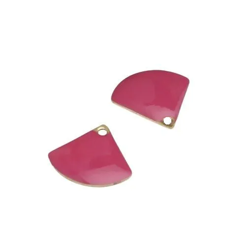 Charms, Fan-Shaped, Double-Sided, Fuchsia, Enameled, Brass, Drops, 13mm