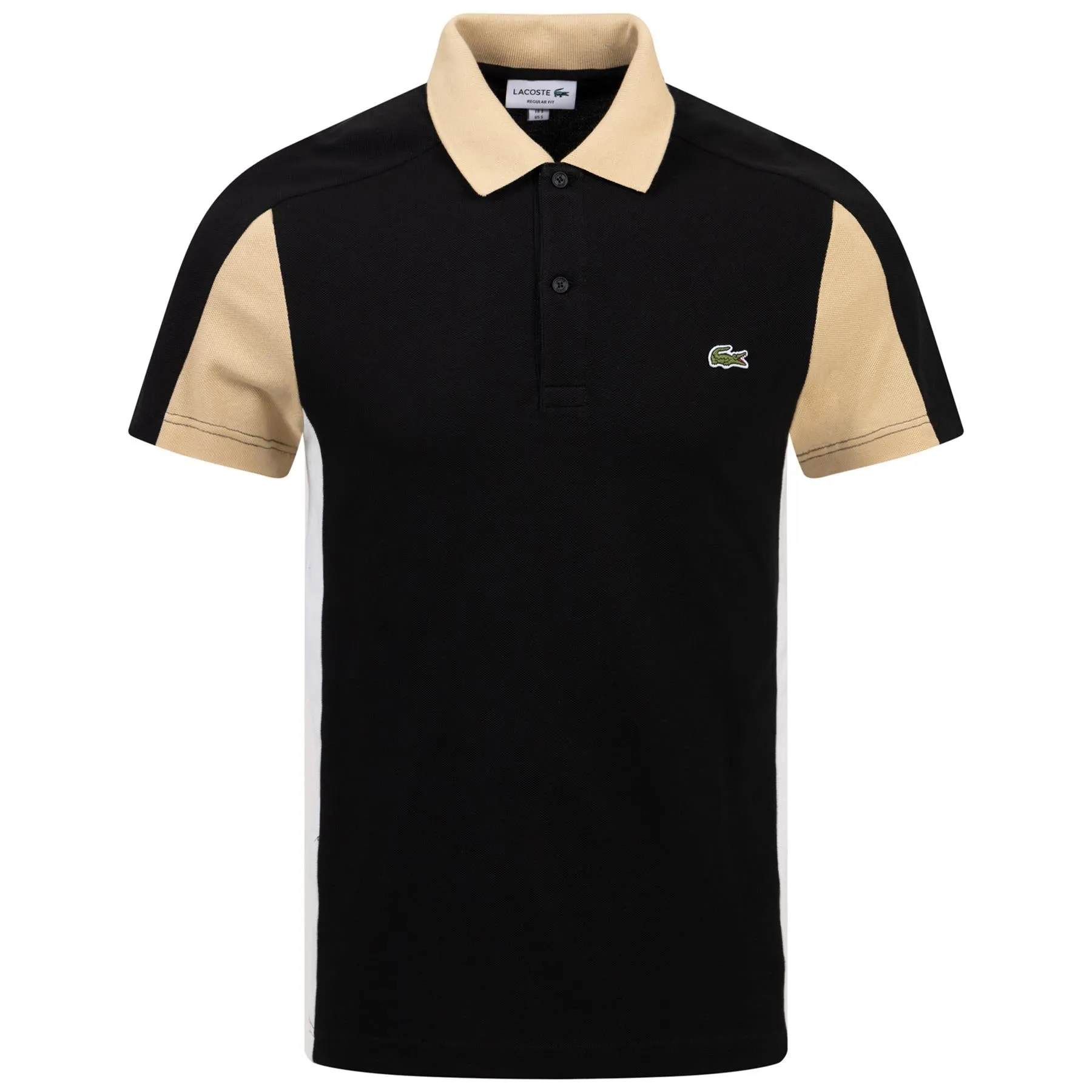 Cotton Pique Regular Fit Colorblock Polo- Black/Beige SS24