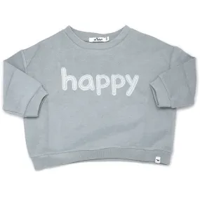 Cotton Terry Slouch Boxy Sweatshirt - Happy Applique - Mist Blue