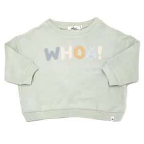 Cotton Terry Slouch Boxy Sweatshirt - WHOA Applique - Minty