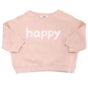 Cotton Terry Slouch Boxy Sweatshirt with Happy Applique - Peachy