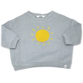 Cotton Terry Slouch Boxy Sweatshirt - Yellow Sun Applique - Mist Blue