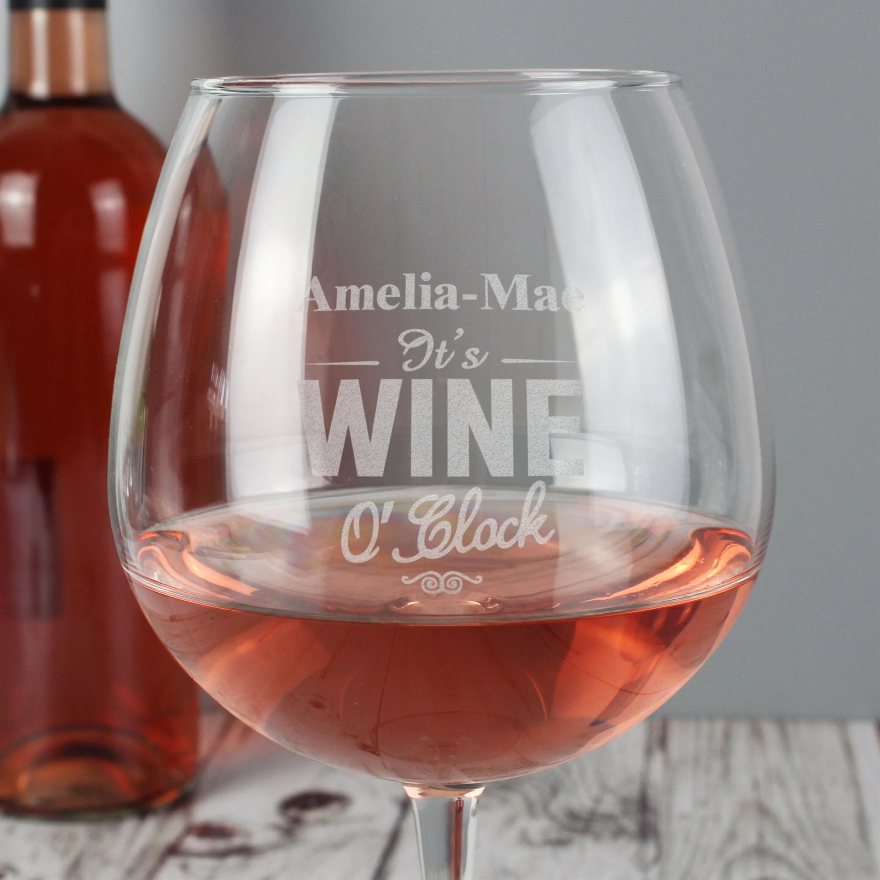 Custom Wine Glass with Personalised Wine O'Clock Design