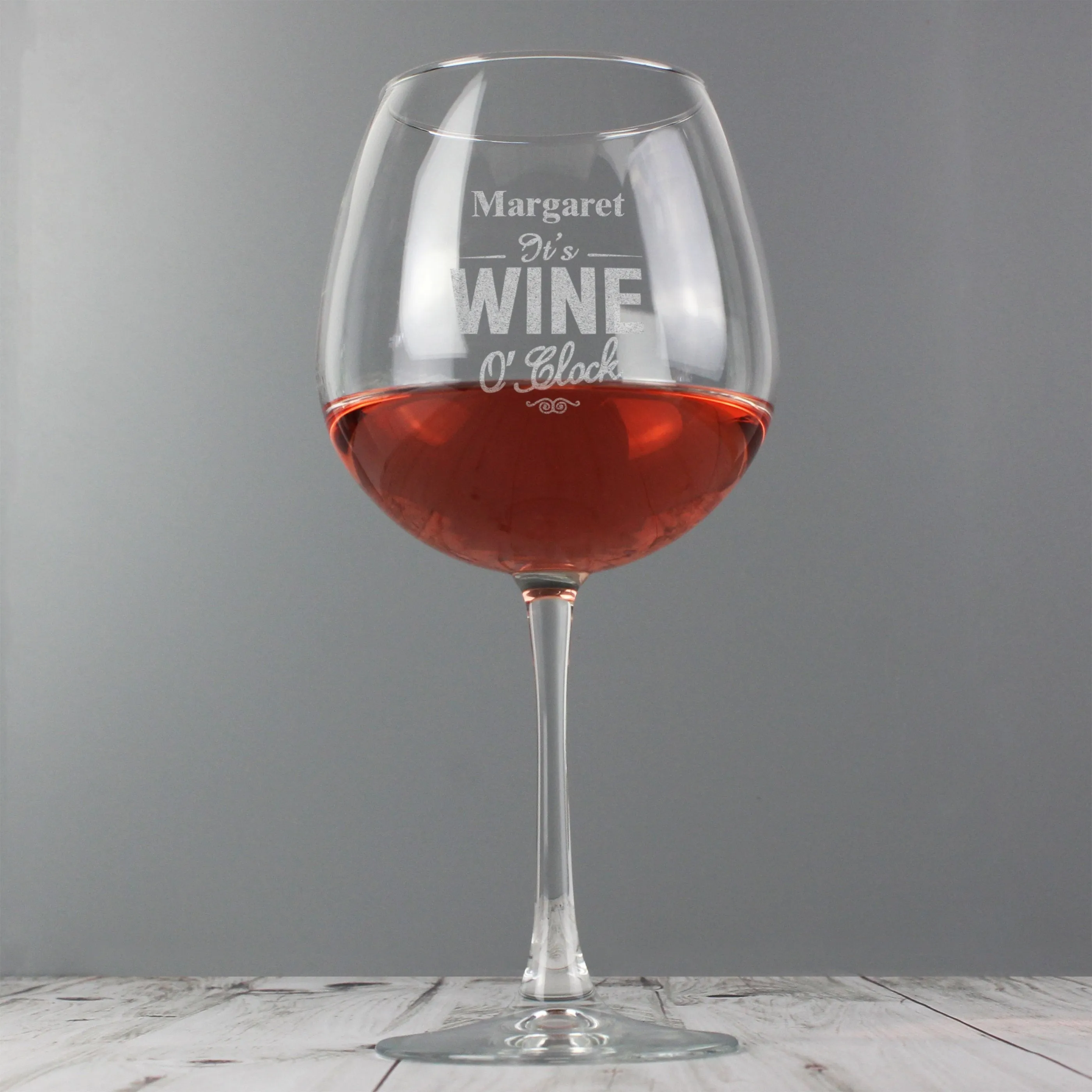 Custom Wine Glass with Personalised Wine O'Clock Design