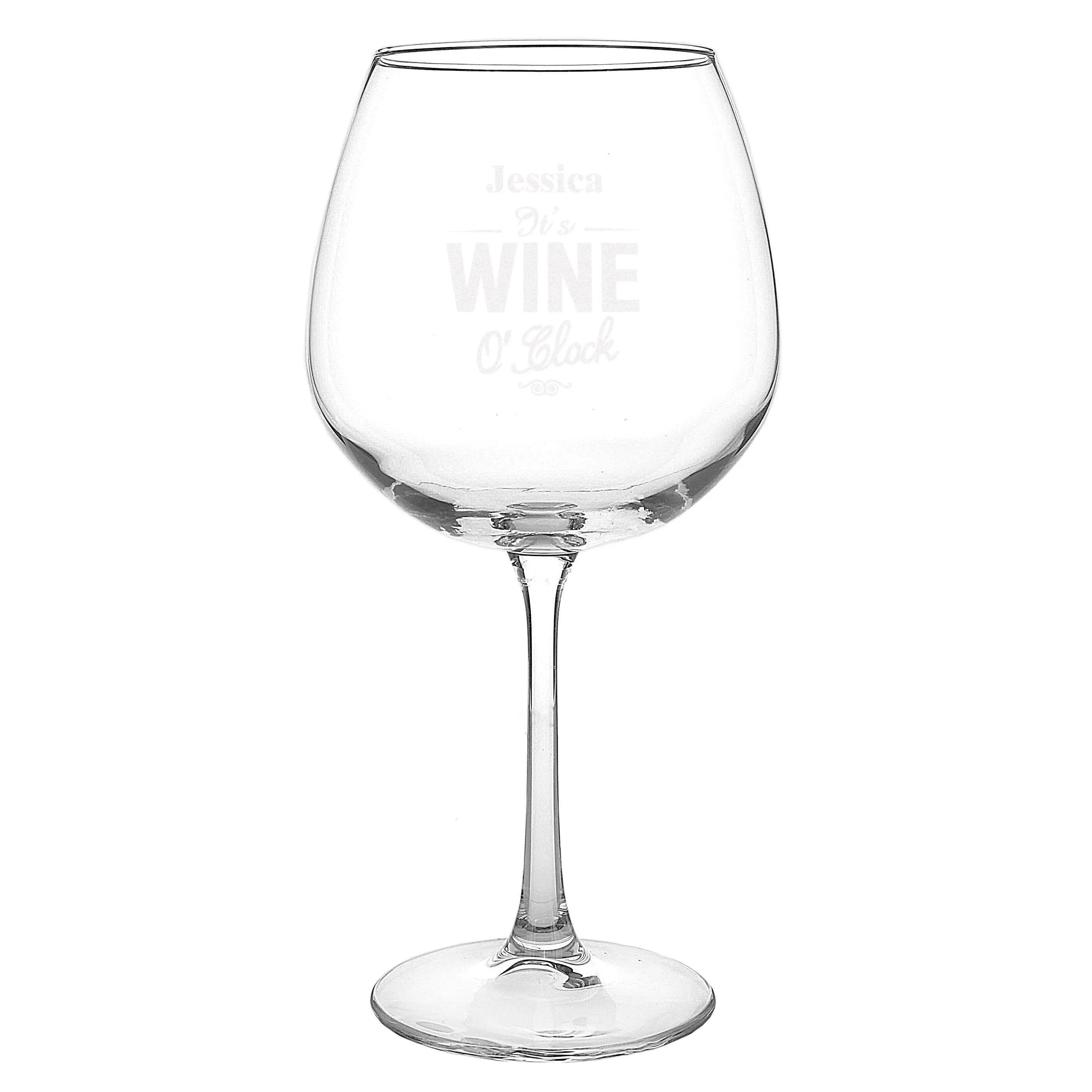 Custom Wine Glass with Personalised Wine O'Clock Design