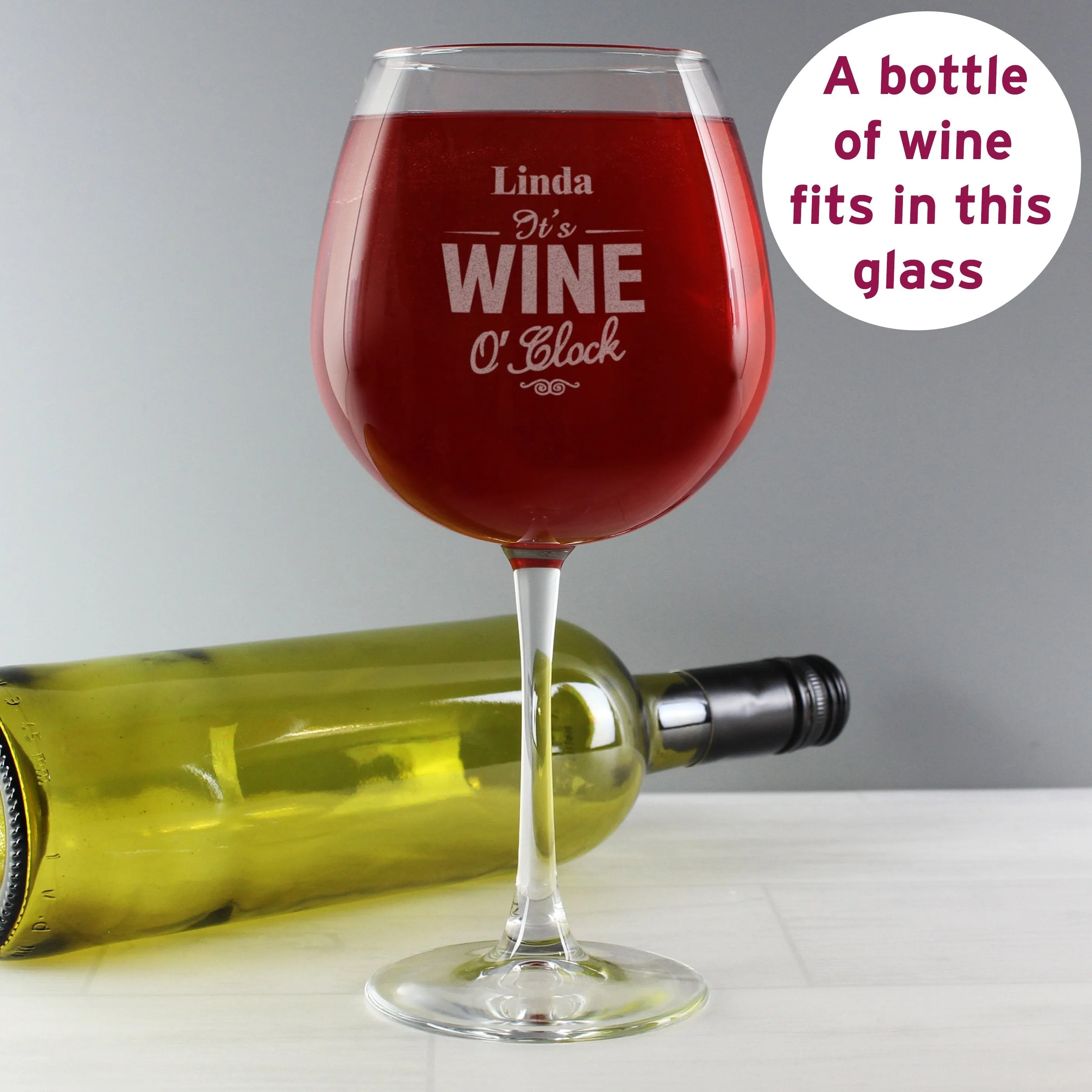 Custom Wine Glass with Personalised Wine O'Clock Design