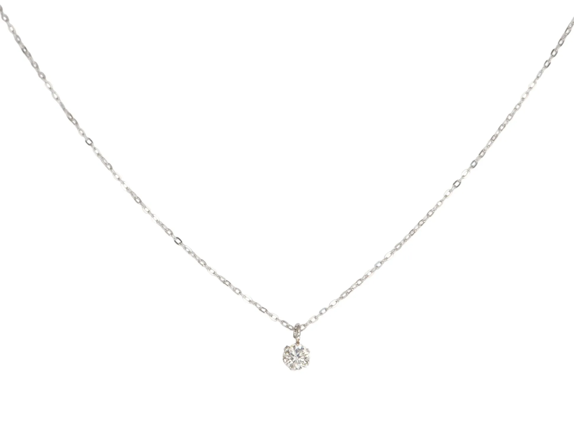 Diamond Necklace PT850 White Gold Prong Set Sparkly Full Cut Single Stone April Birthstone AD2286