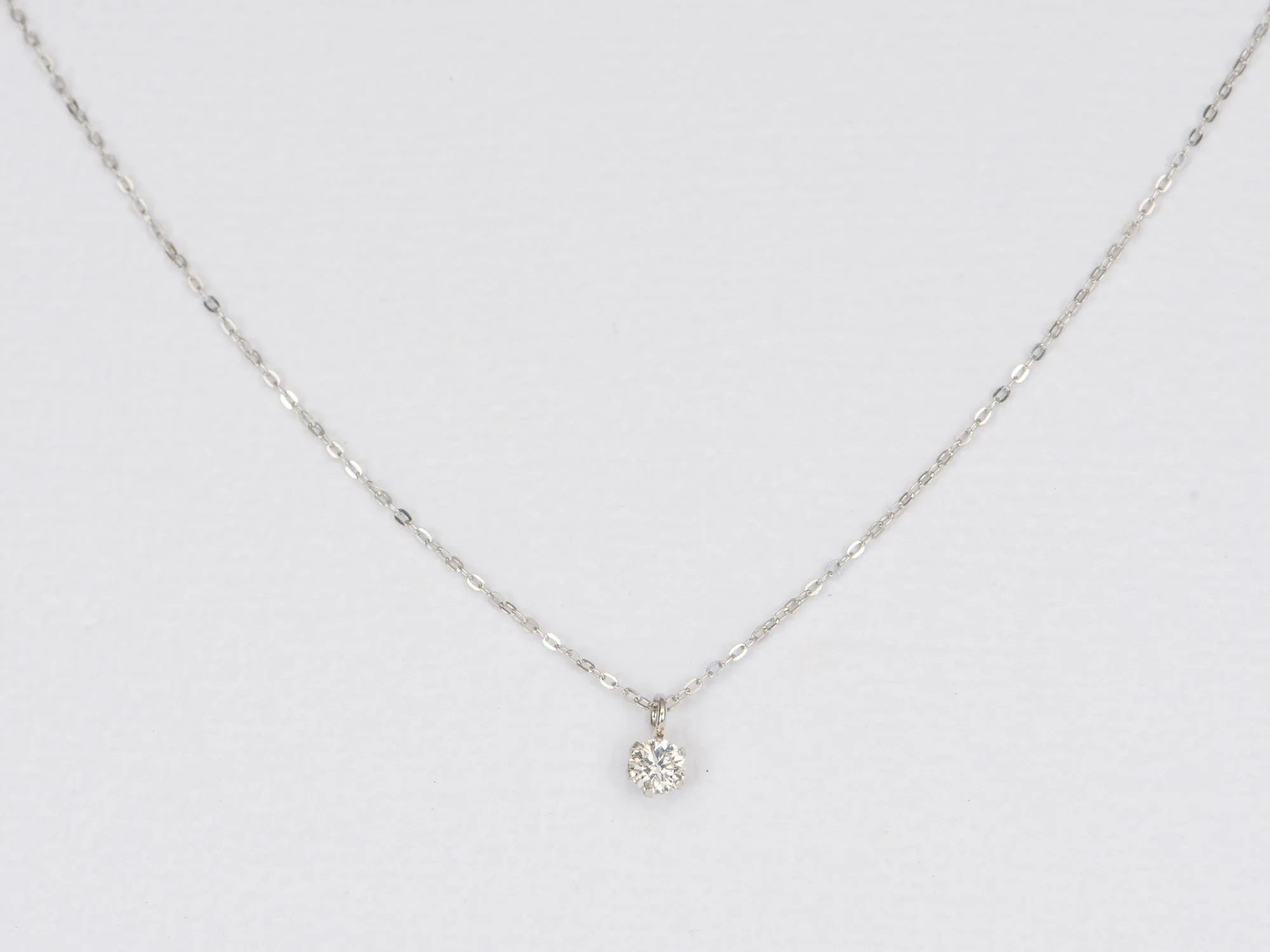 Diamond Necklace PT850 White Gold Prong Set Sparkly Full Cut Single Stone April Birthstone AD2286