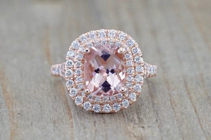 Double Halo Elongated Cushion Cut 9x7mm Morganite M3090