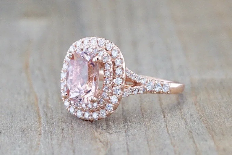 Double Halo Elongated Cushion Cut 9x7mm Morganite M3090