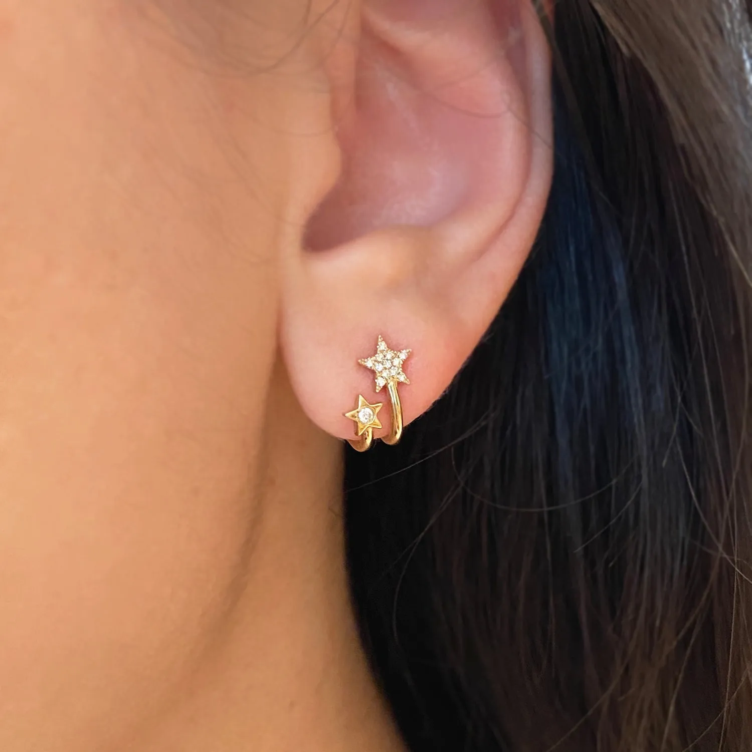 Double Star Huggie Diamond Earrings