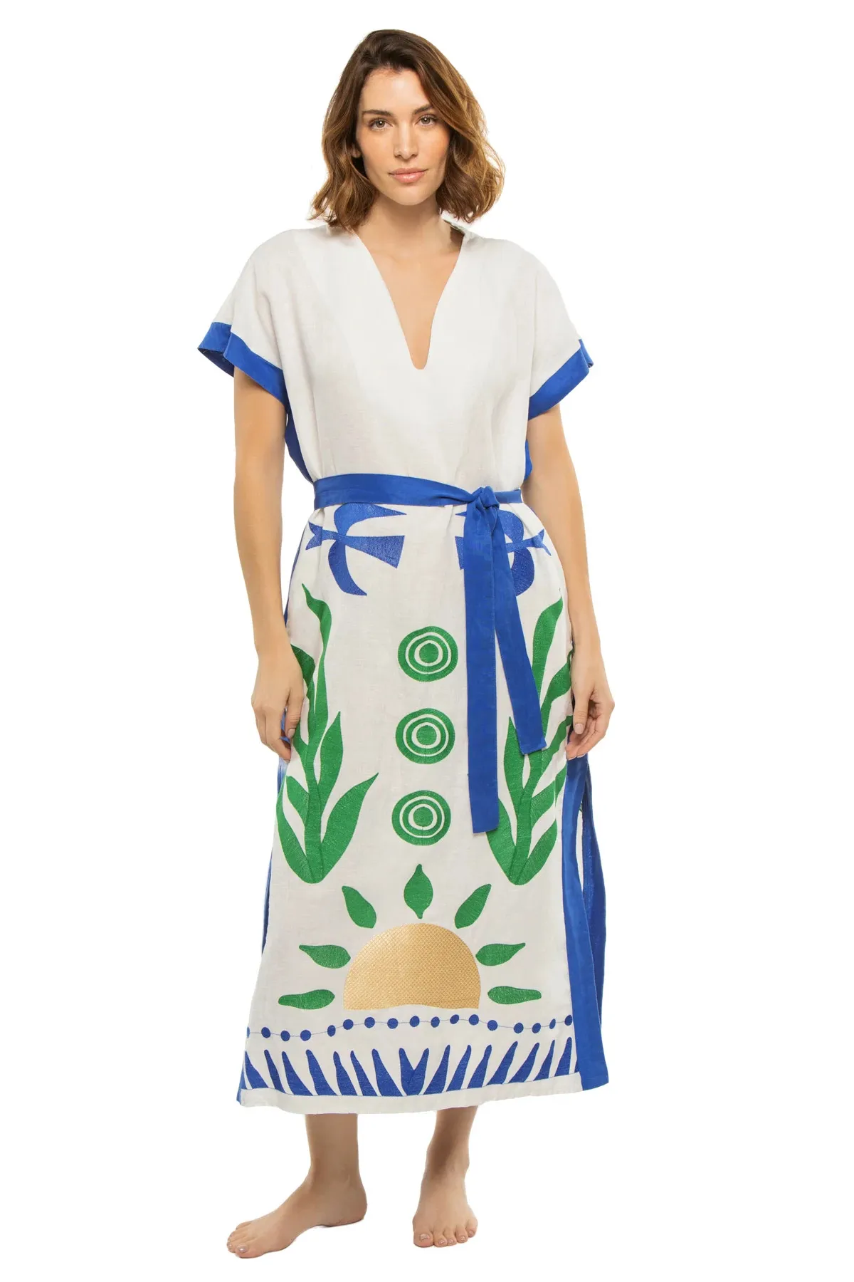 Embroidered V-Neck Midi Dress