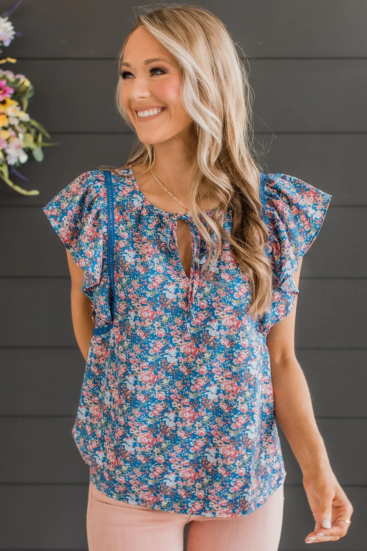 Floral Blouse in Royal Blue and Pink - Keen On You