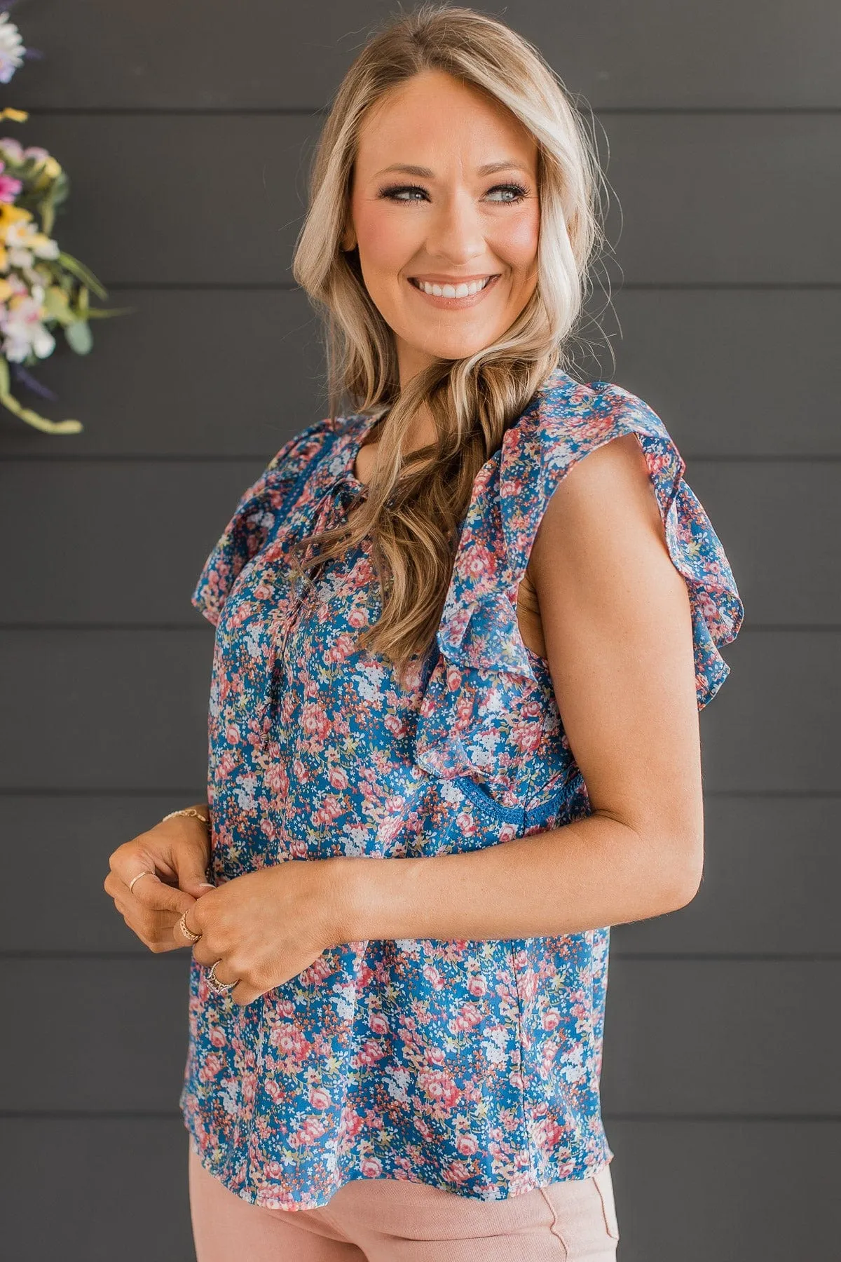 Floral Blouse in Royal Blue and Pink - Keen On You