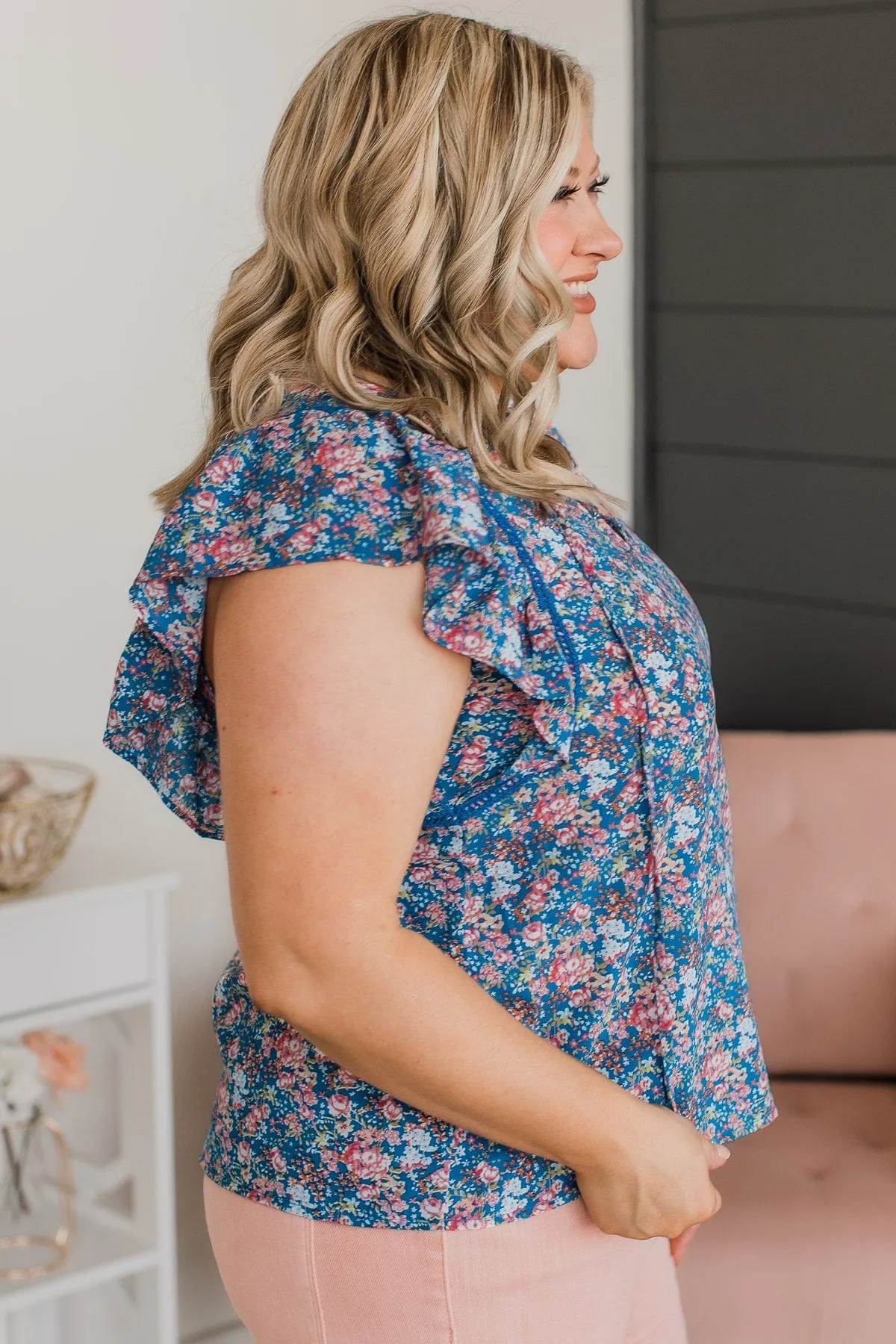 Floral Blouse in Royal Blue and Pink - Keen On You