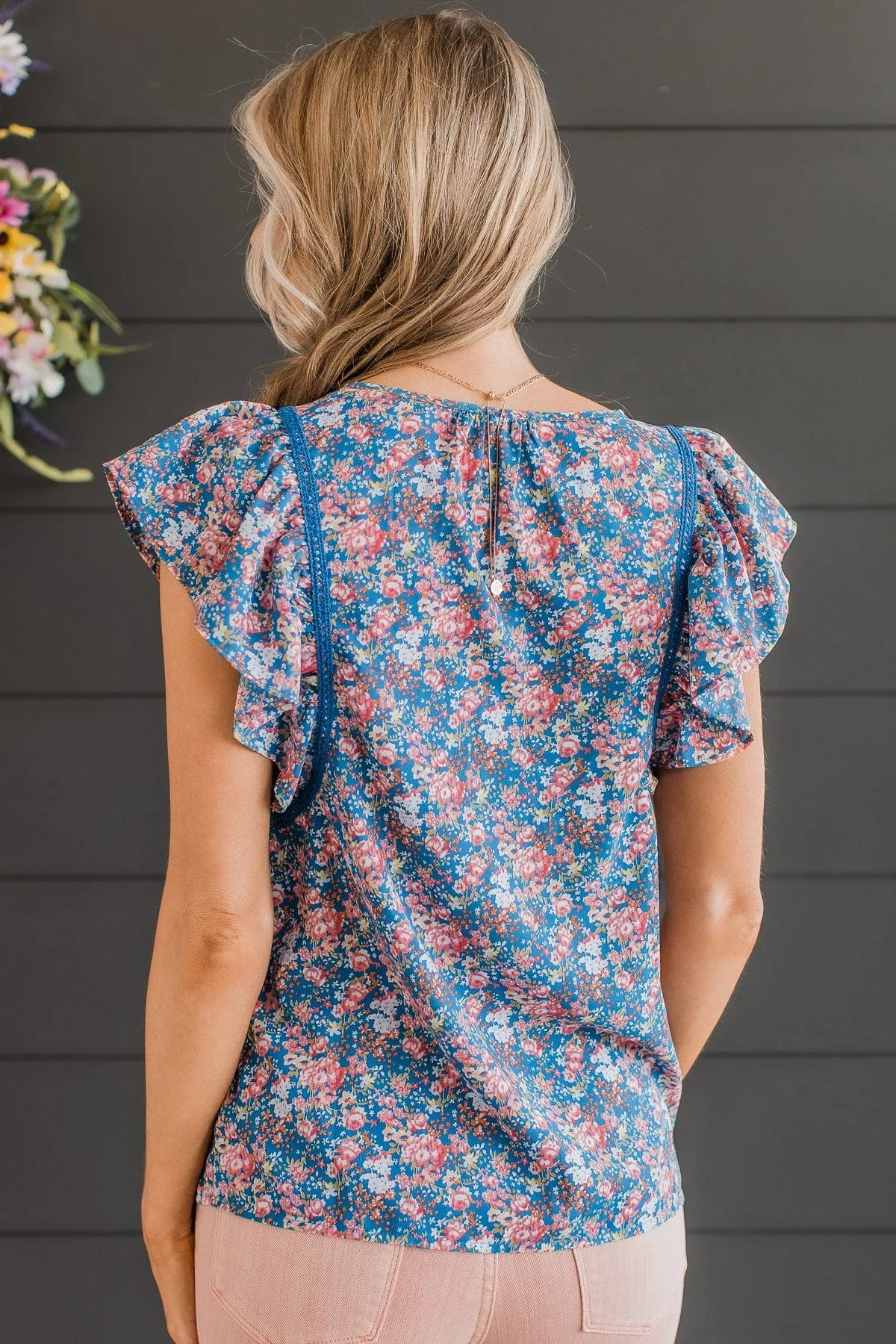 Floral Blouse in Royal Blue and Pink - Keen On You